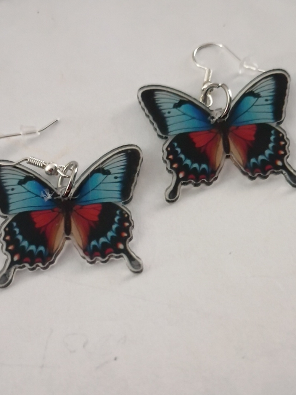 Blue and Red Butterfly Drop Earrings for Women